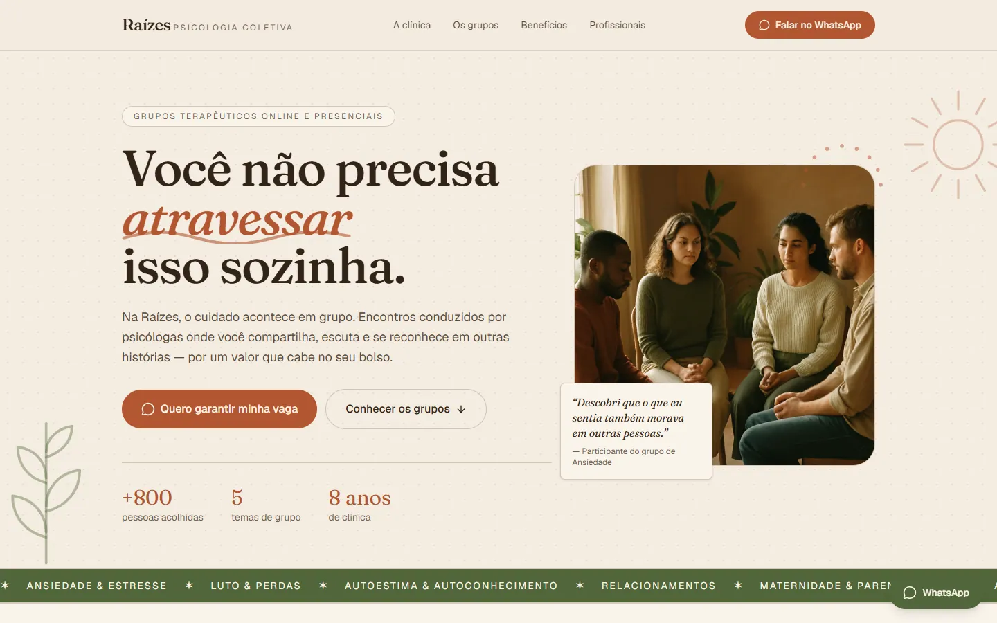 Captura de tela do projeto Raízes Psicologia